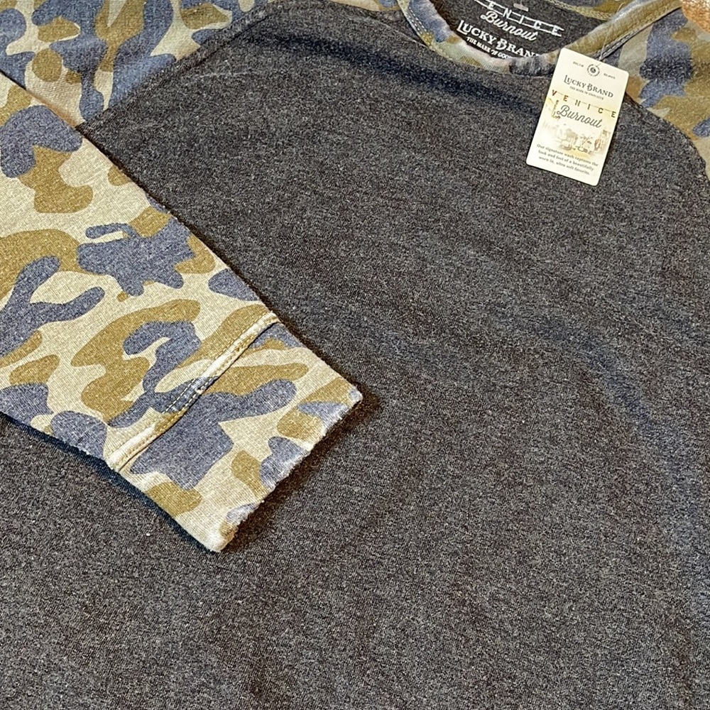 LUCKY BRAND VENICE BURNOUT LONG SLEEVE CAMO COLOR BLOCK CREWNECK **NWT** - Picture 8 of 9